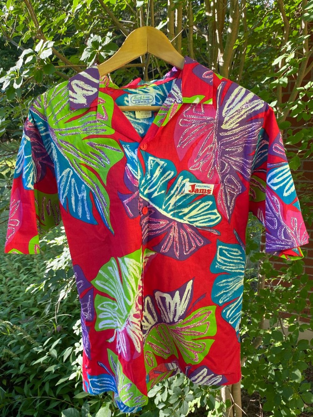 Mens Vintage Original JAMS Cotton Monstera Leaves Hawaiian Shirt - Size Medium